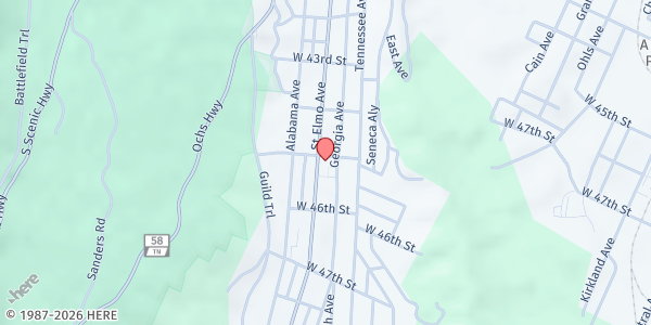 Map showing H3 Ministries Inc. at 4500 St. Elmo Ave., Chattanooga, TN