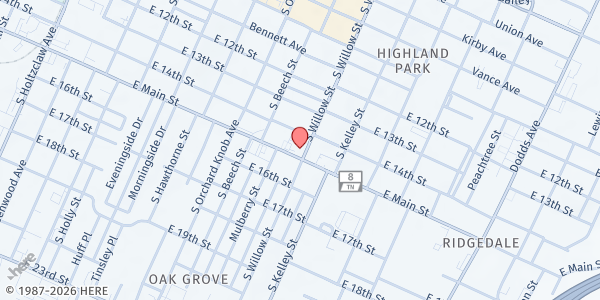 Map showing New Life Seventh Day Adventist at 2099 E Main St, Chattanooga, TN