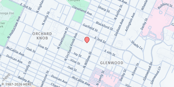 Map showing Orchard Knob Community Mobile Pantry at 2000 E 3rd Street, Chattanooga, TN