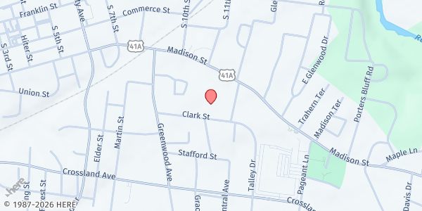 Map showing Ajax Turner Senior Citizens Center at 953 Clark Street, Clarksville, TN