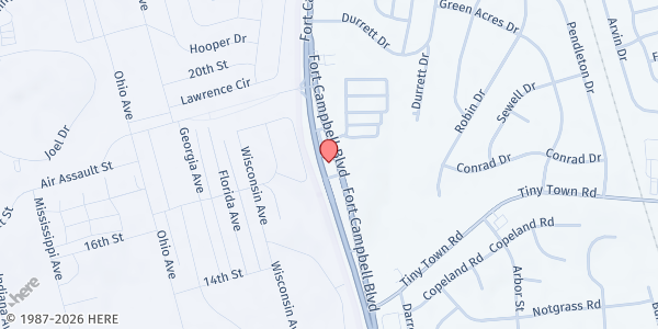Map showing Bethel United Methodist Church at 3180 Fort Campbell Blvd, Clarksville, TN