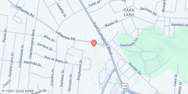 Map showing Clarksville - Montgomery Co. Community Action Agency at 150 Lafayette Street, Clarksville, TN