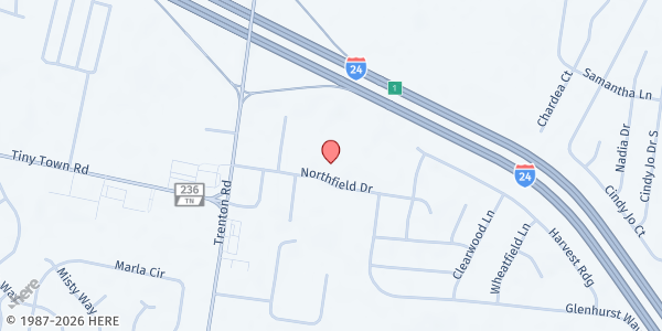 Map showing Clarksville Seventh Day Adventist Church at 1230 Northfield Road, Clarksville, TN