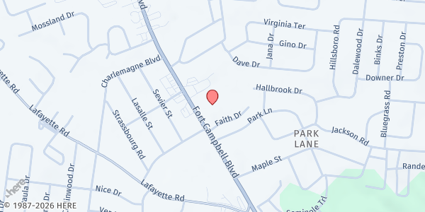 Map showing Kingdom Living Outreach Ministries at 1307 Fort Campbell Blvd, Clarksville, TN