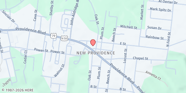 Map showing Manna Cafe Ministries at 605 Providence Blvd, Clarksville, TN