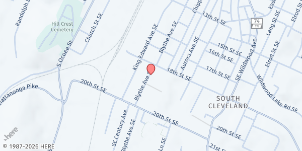 Map showing Abundant Blessings Food Ministries at 1807 Blythe Ave., Cleveland, TN
