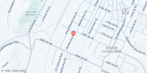 Map showing Abundant Blessings Food Ministry at 1807 Blythe Ave., Cleveland, TN