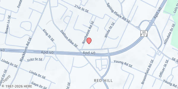 Map showing Cleveland Church of Evangelical Faith Food Pantry at 131 Baldwin St. SE, Cleveland, TN