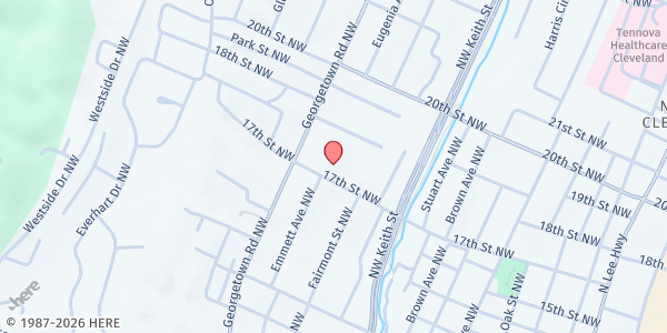 Map showing Faith Memorial Outreach at 910 17th Street NW, Cleveland, TN