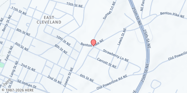 Map showing Manous Community Center at 1300 Benton Pike NE, Cleveland, TN