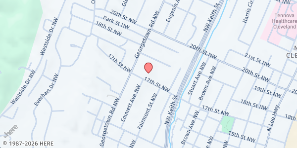 Map showing Peerless Road Church at 910 17th Street NW, Cleveland, TN