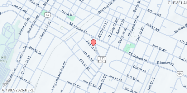 Map showing The Caring Place at 130 Wildwood Ave. SE, Cleveland, TN