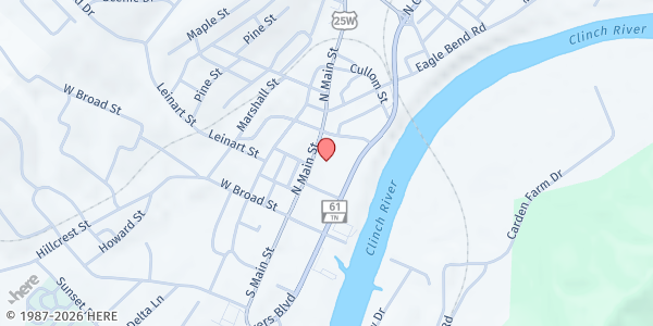 Map showing Manna Ministry – First Baptist Church at Manna Ministry – First Baptist Church, Clinton, TN