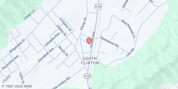 Map showing South Clinton Baptist Church at 1000 Clinch Avenue, Clinton, TN