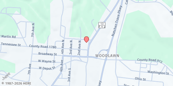 Map showing Collinwood Church of God at 205 1st Ave, Collinwood, TN