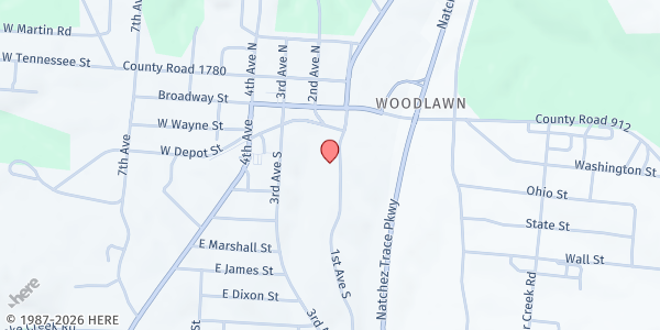 Map showing Collinwood Freewill Baptist Church at 101 1st Ave, Collinwood, TN