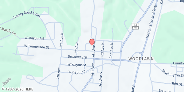 Map showing Collinwood United Methodist Church at 203 4th Ave N, Collinwood, TN