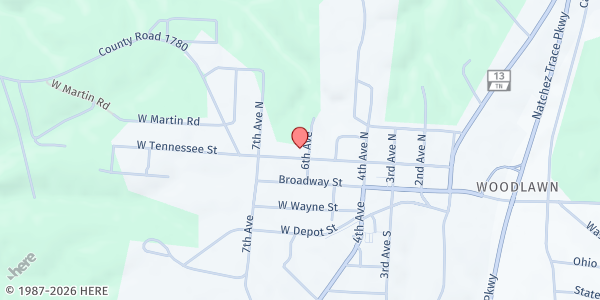 Map showing First Baptist Church at 201 6th Ave, Collinwood, TN