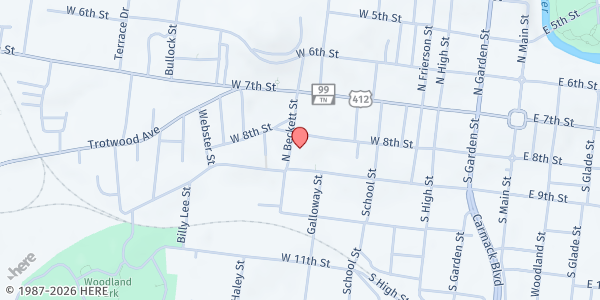 Map showing The Family Center at 921 Beckett Street, Columbia, TN