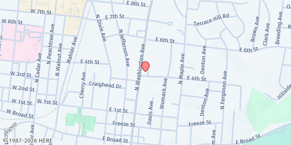 Map showing Catholic Charities FRC Putnam Co. at 421 N. Washington Ave, Cookeville, TN