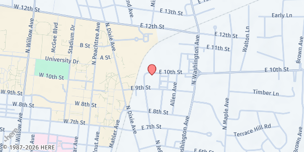 Map showing Collegeside Church of Christ at 252 E 9th Street, Cookeville, TN