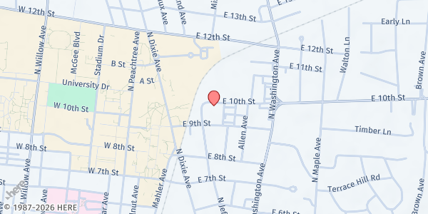 Map showing Collegeside Church of Christ - Bread for Life at 252 E 9th Street, Cookeville, TN