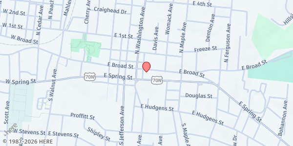 Map showing Helping Hands of Putnam County at 421 East Broad St., Cookeville, TN
