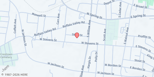 Map showing Steven Street Baptist Church at 327 W Steven St, Cookeville, TN