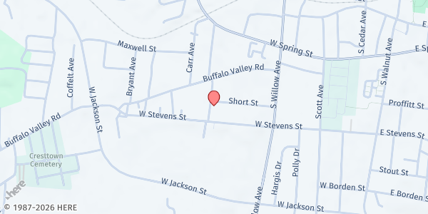 Map showing Stevens Street Baptist Church Care Center at 406 Short Street, Cookeville, TN