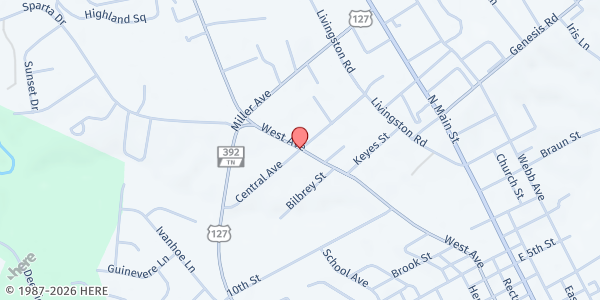 Map showing Crossville Food Pantry at Crossville, Crossville, TN