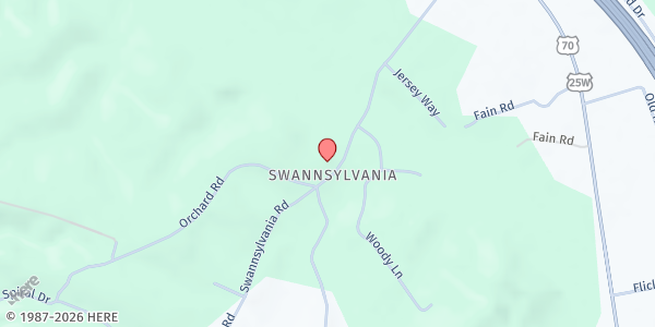 Map showing God's Willing Vessels Food Pantry at 921 Swannsylvania Road, Dandridge, TN