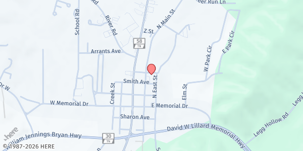 Map showing Decatur First Baptist Church at Decatur First Baptist Church, Decatur, TN