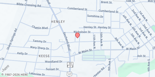 Map showing Decherd Church of God at 1300 West Market Street, Decherd, TN