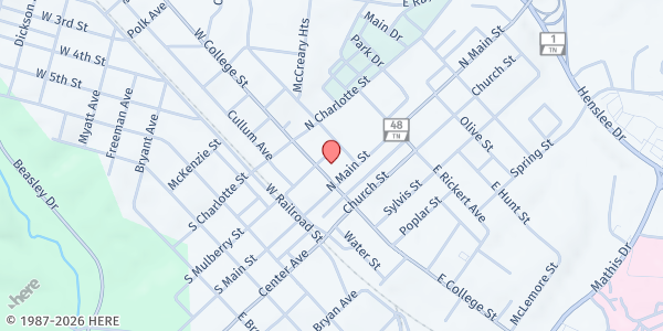 Map showing Dickson County Help Center at 103 West College Street, Dickson, TN