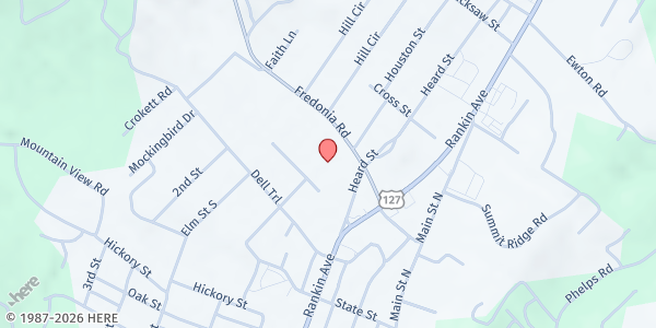 Map showing Sequatchie County Fellowship Of Churches Food Bank at 103 Heard St, Dunlap, TN