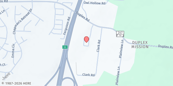 Map showing Spring Meadows Church of Christ at 2985 Duplex Road, Duplex Mission, TN