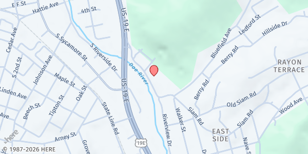 Map showing East Side Free Will Baptist at 704 Siam Rd, Elizabethton, TN
