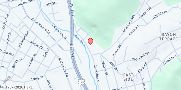 Map showing Eastside Freewill Baptist - Elizabethton at 704 Siam Rd, Elizabethton, TN