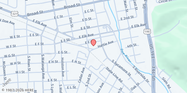 Map showing First Christian Church ELIZ at 513 Hattie Ave, Elizabethton, TN