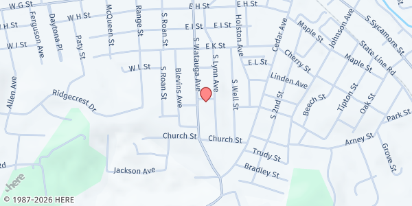 Map showing Phillippi Missionary Baptist Church at 200 Horace Leftwich Ln, Elizabethton, TN