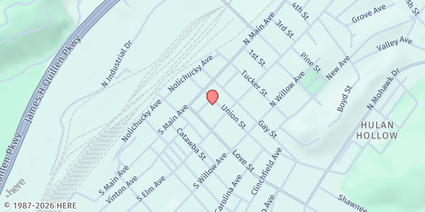 Map showing American Legion @ Clinchfield Senior Adult Center at 220 Union St, Erwin, TN