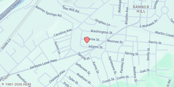 Map showing Calvary Baptist Church at 540 Adams St, Erwin, TN