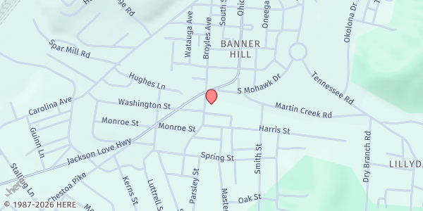 Map showing Evergreen Free Will Baptist at 910 Hoback St, Erwin, TN