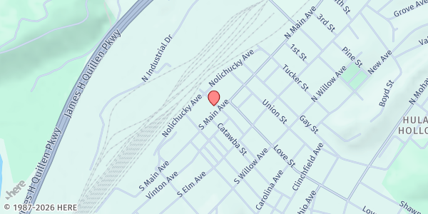 Map showing First Christian Church at 307 S Main Ave, Erwin, TN