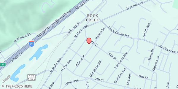 Map showing Ninth Street Baptist Church at 310 9th St, Erwin, TN