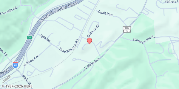 Map showing The Fishery Community Church and Cemetery at 501 Fishery Community Church Rd, Erwin, TN