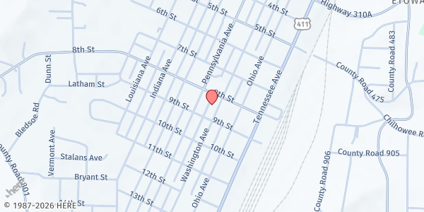 Map showing First Baptist Church at 824 Washington Ave, Etowah, TN