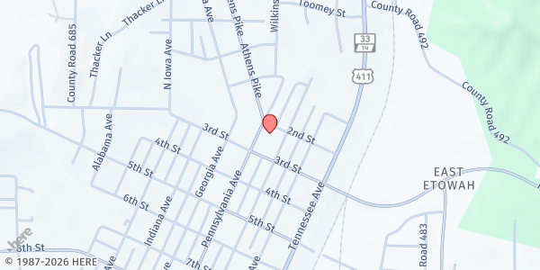 Map showing North Etowah Baptist Church at 231 Pennsylvania Ave, Etowah, TN