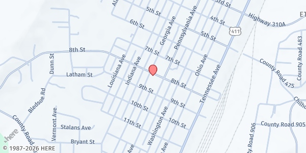 Map showing St. Paul's United Methodist Church at 425 8th St, Etowah, TN