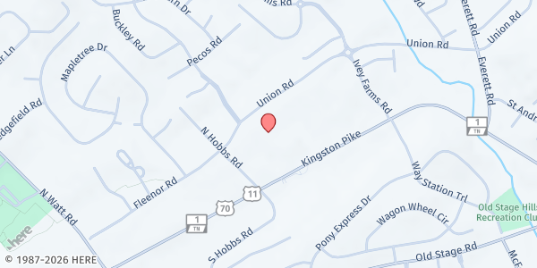 Map showing Cornerstone Church of God at 12813 Kingston Pike, Farragut, TN